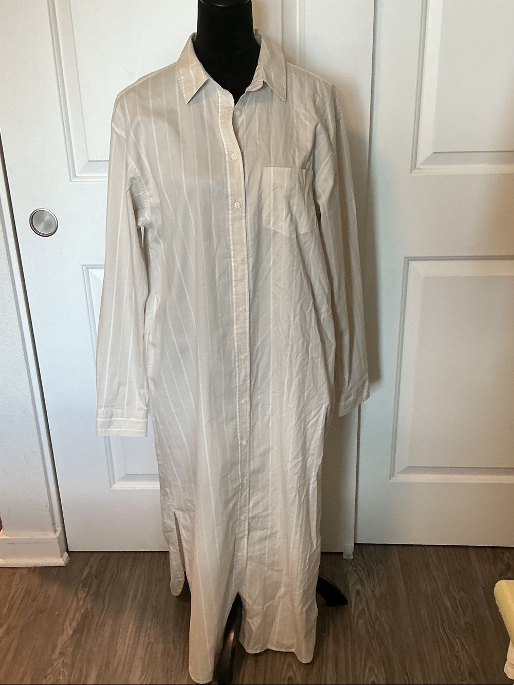Old Navy Women's Cream Stripe Maxi Shirt Dress S TALL NWT